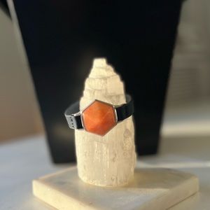 NEW Hexagon Stone Vegan Leather Bracelet (Orange & Navy Blue)